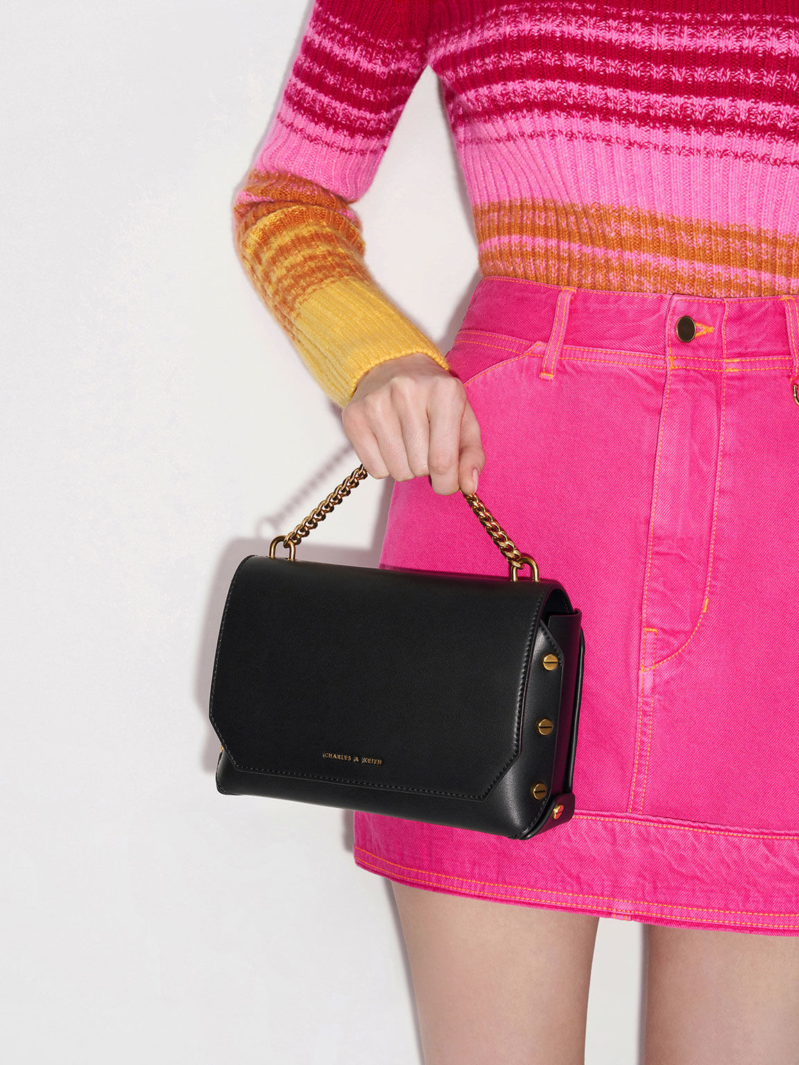 Screw Motif Front Flap Bag, Black, hi-res