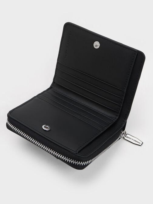 Anthea Contrast-Trim Zip Around Wallet, Black, hi-res