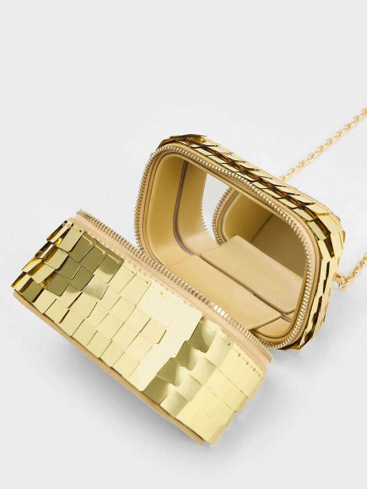 Disc-Embellished Vanity Pouch, Gold, hi-res