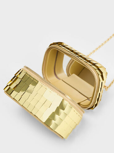 Disc-Embellished Vanity Pouch, Gold, hi-res