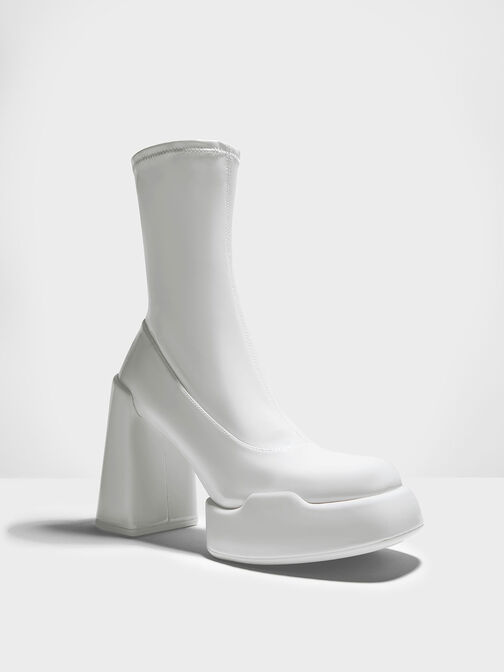 Lula Patent Block Heel Boots, Light Grey, hi-res