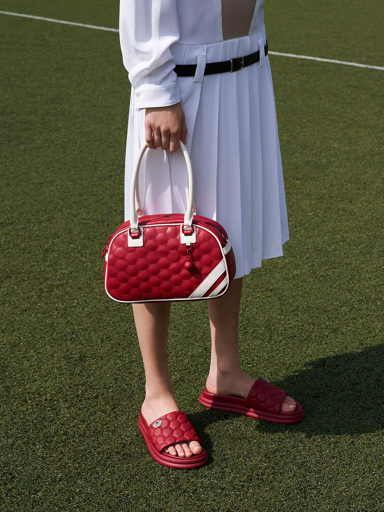 Striped Textured Bowling Bag, Red, hi-res