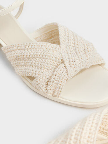 Knitted Block Heel Sandals, Cream, hi-res