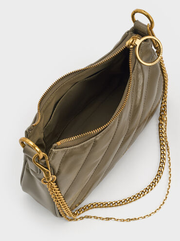 Philomena Crinkle-Effect Chain-Strap Crossbody Bag, Deep Olive, hi-res