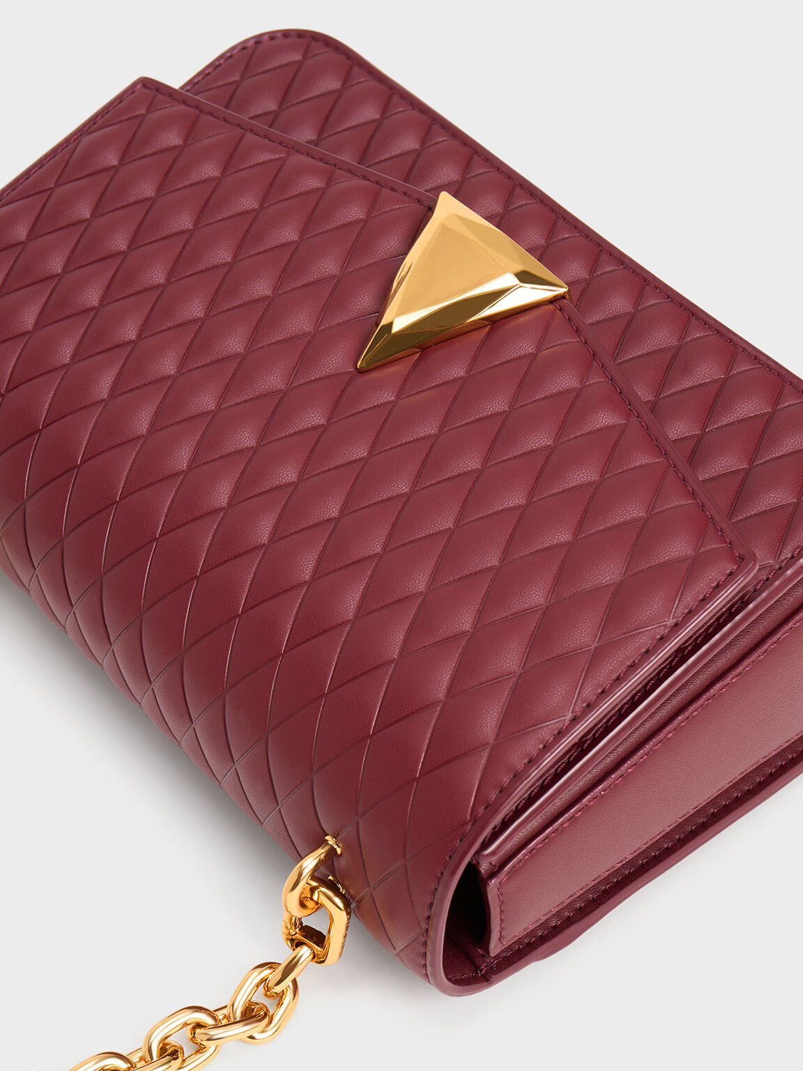 Burgundy Quinlynn Metallic Accent Quilted Bag CHARLES KEITH SA