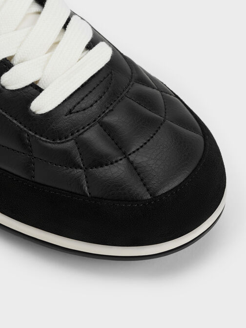 Faux Suede Two-Tone Low-Top Sneakers, Black, hi-res