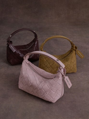 Ivette Recycled Suede Woven Shoulder Bag, Sahara Sand, hi-res