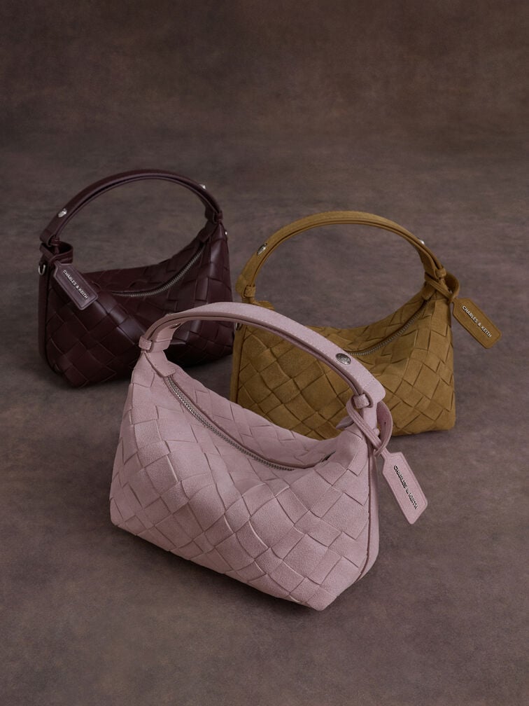 Ivette Recycled Suede Woven Shoulder Bag, Sahara Sand, hi-res