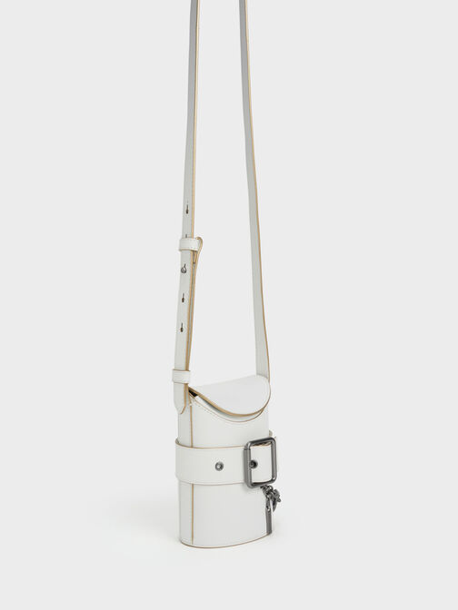 Jules Leather Belted Bucket Bag, White, hi-res