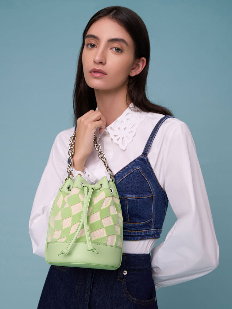 Zetta Checkered Bucket Bag, Mint Green, hi-res
