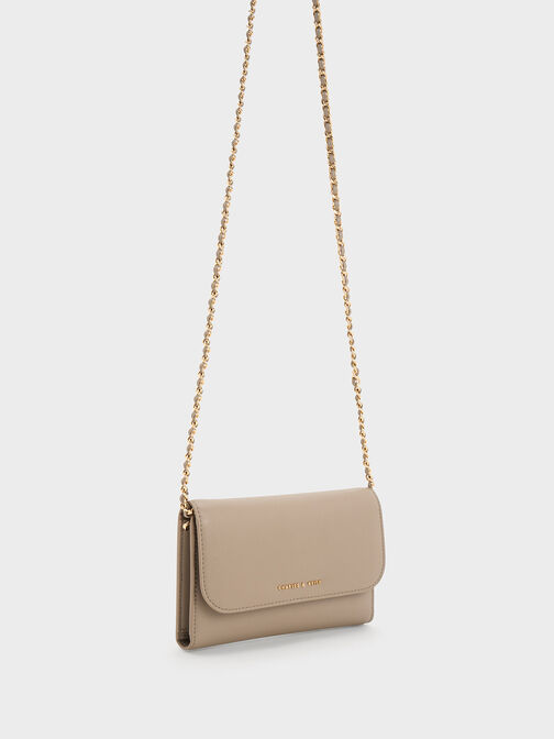 Magnetic Front Flap Long Wallet, Taupe, hi-res
