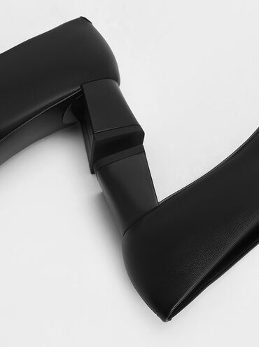 Oval Trapeze-Heel Pumps, Black, hi-res