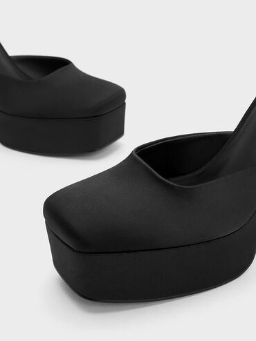 Recycled Polyester Flared Heel D'Orsay Pumps, Black, hi-res
