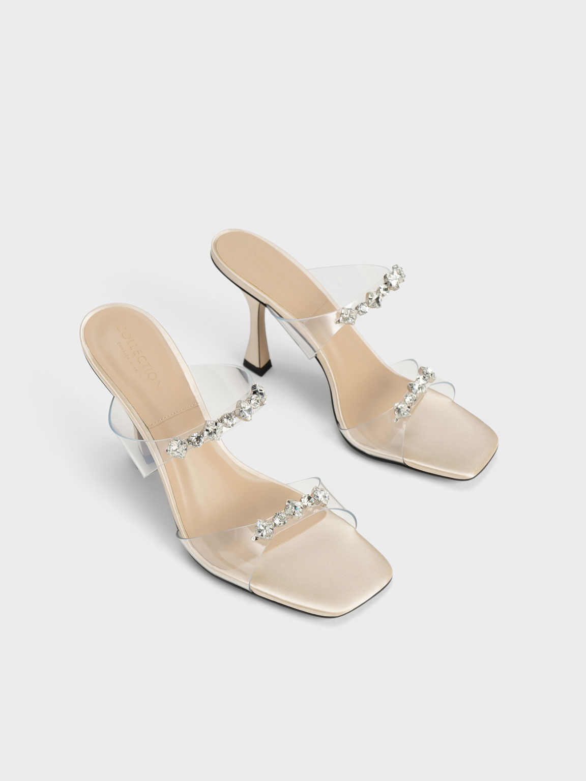 Gem-Encrusted Clear Strap Sandals, Nude, hi-res