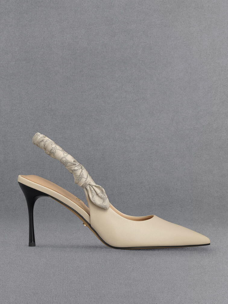 Tully Leather Ruched Print Slingback Pumps, Chalk, hi-res