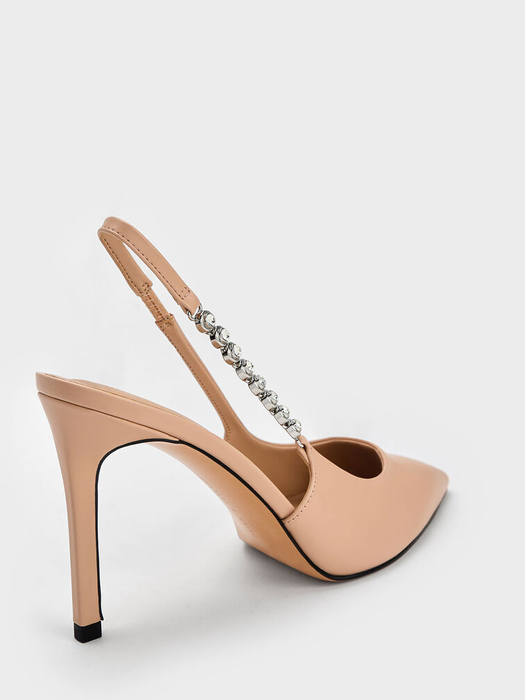 Gem-Strap Slingback Pumps, Nude, hi-res