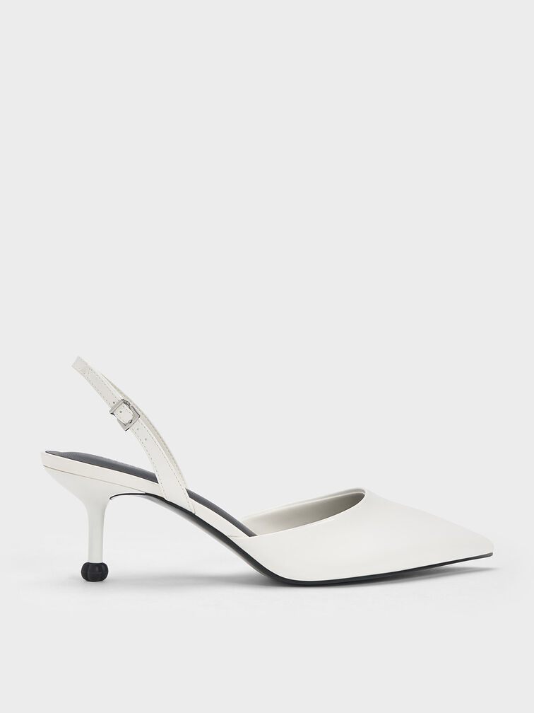 Sculptural Heel Slingback Pumps, White, hi-res