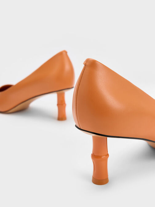 Bamboo Heel Pointed-Toe Pumps, Orange, hi-res