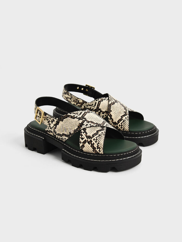 Perline Snake Print Crossover Slingback Sandals, Animal Print Natural, hi-res