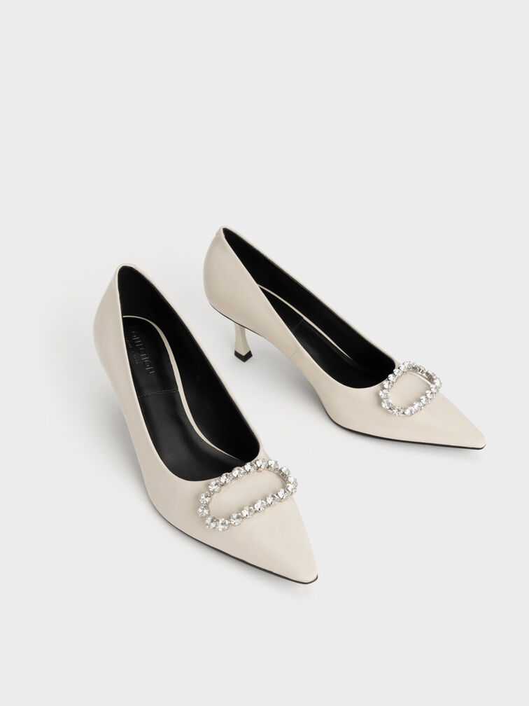Gem-Embellished Patent Leather Pumps, Chalk, hi-res