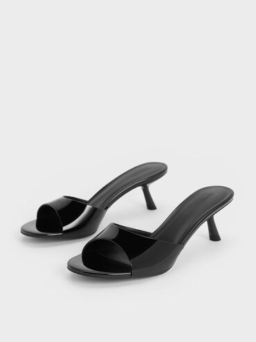 Patent Slant Heel Mules, Black Patent, hi-res