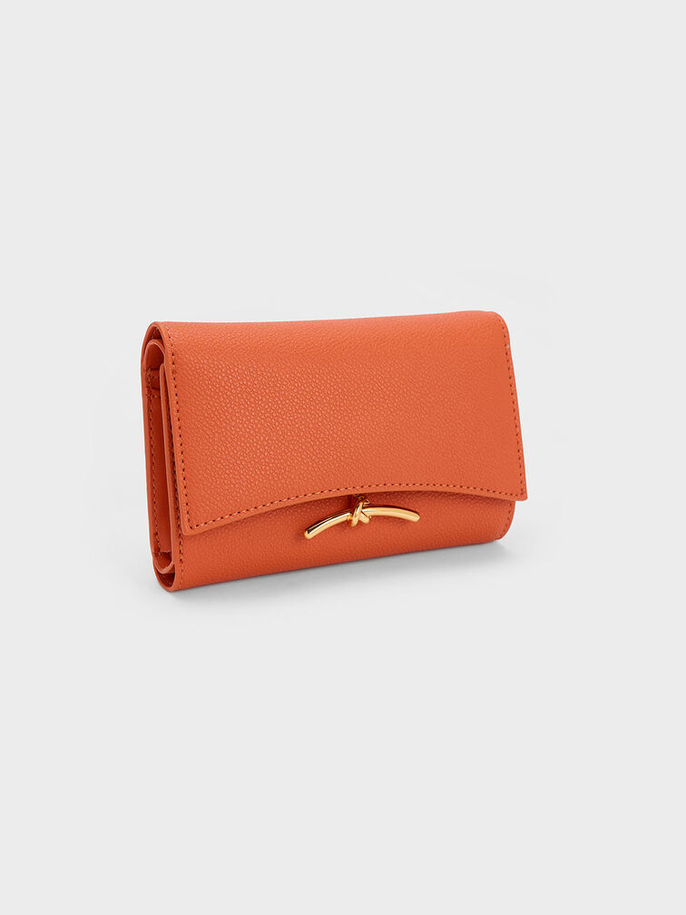 Huxley Metallic-Accent Front Flap Wallet, Orange, hi-res