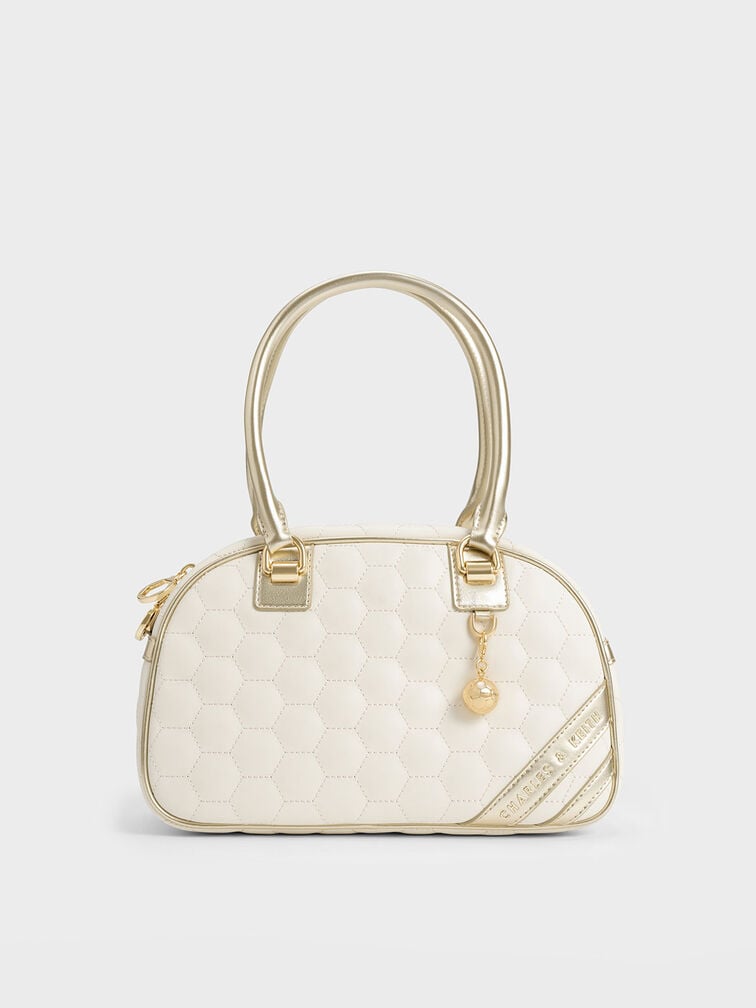 Striped Textured Bowling Bag, Gold, hi-res