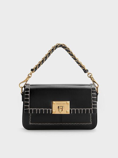 Circe Stitch-Trim Top Handle Bag, Black, hi-res