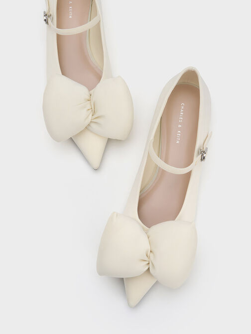 Puffy Bow Mary Jane Flats, Cream, hi-res