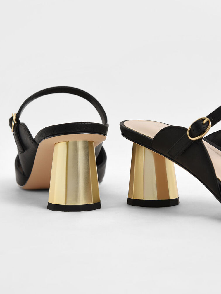 Front Strap Cone-Heel Mules, Black, hi-res