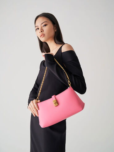Nova Chain-Handle Shoulder Bag, Pink, hi-res