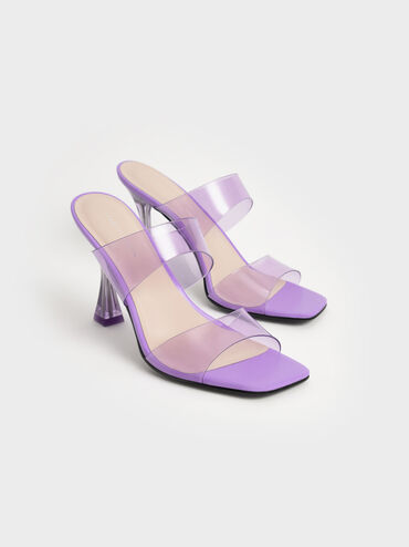 See-Through Heeled Mules, Purple, hi-res