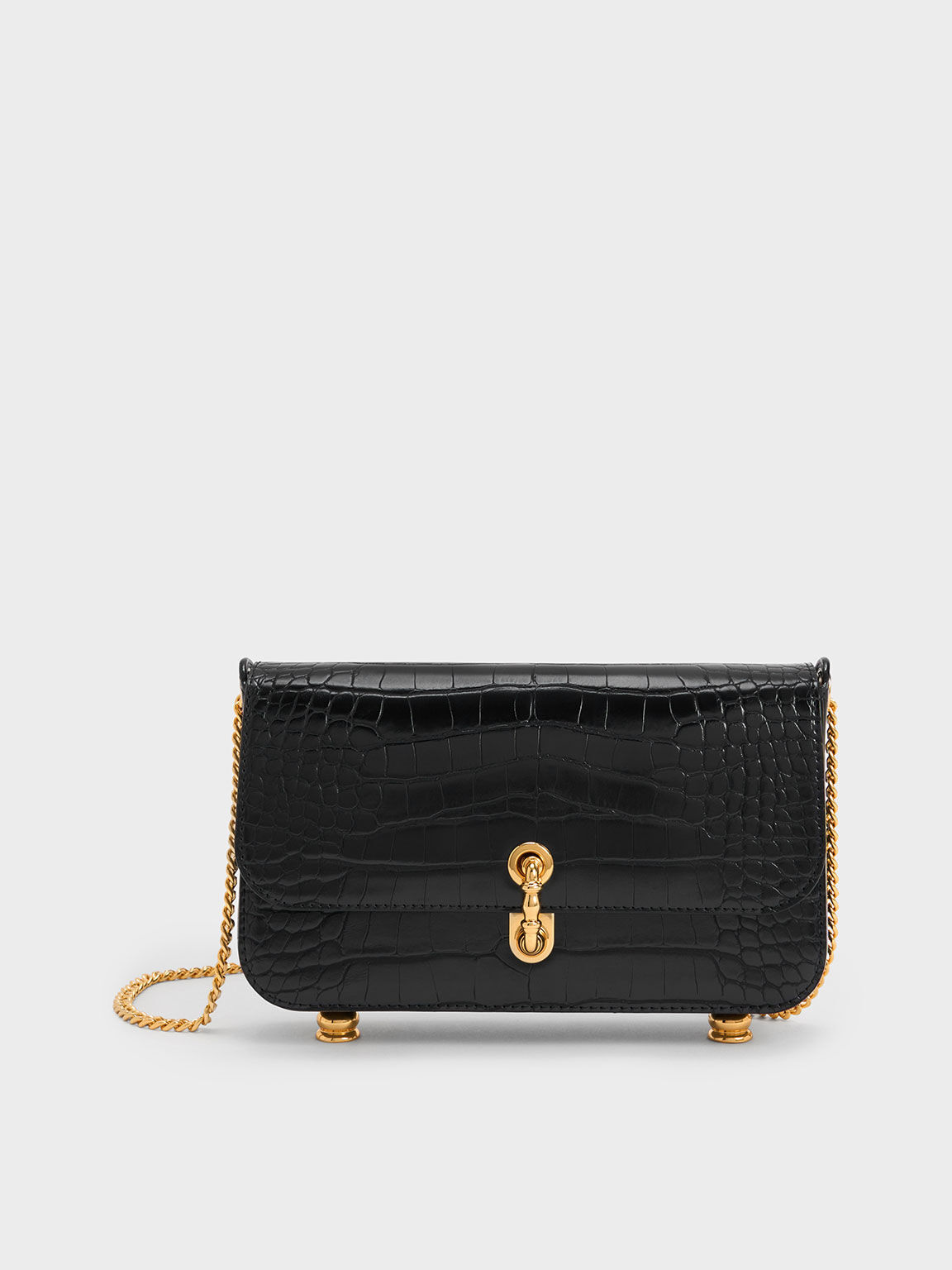 Black Meriah Croc Embossed Clutch CHARLES KEITH SA