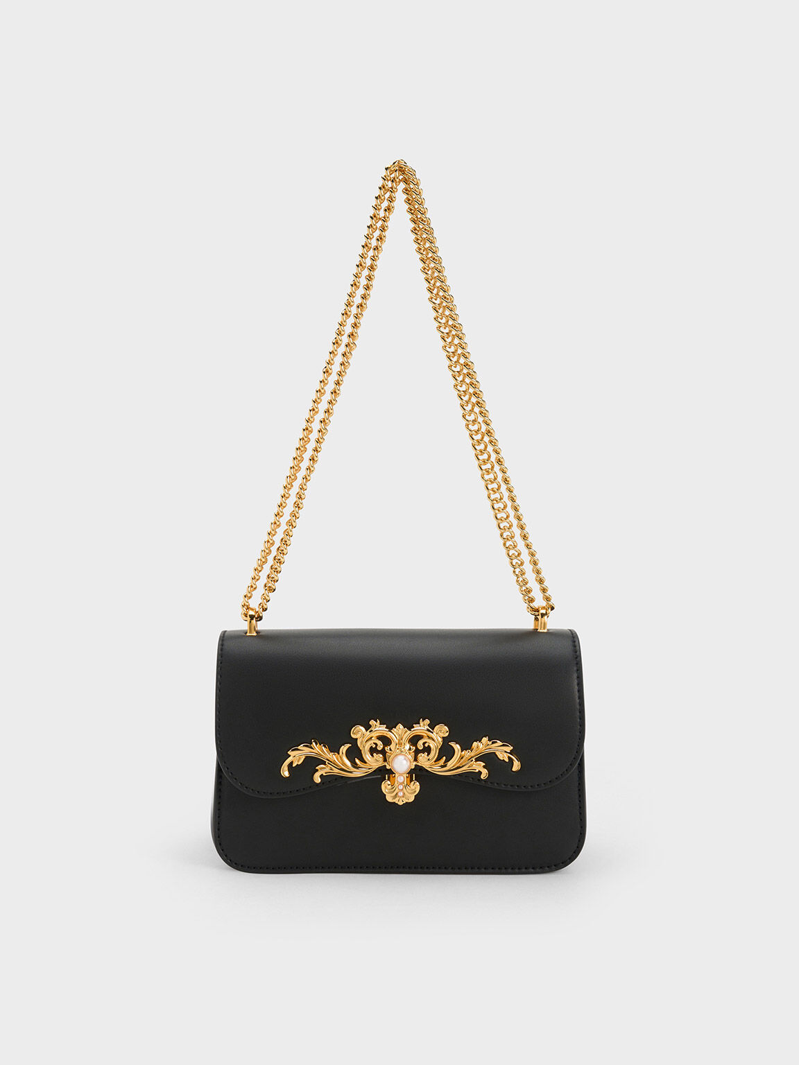 Black Merial Metallic Accent Crossbody Bag CHARLES KEITH SA
