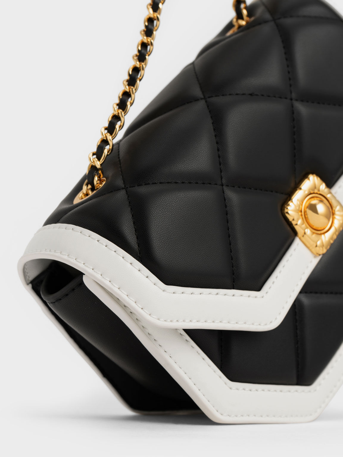 Black Avis Two-Tone Geometric Shoulder Bag - CHARLES & KEITH SA Black Avis Two-Tone Geometric Shoulder Bag - CHARLES & KEITH SA
