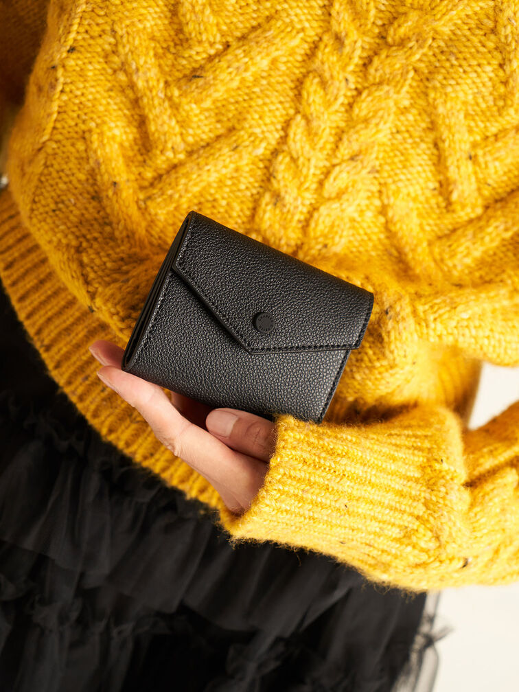 محفظة مارلو قصيرة بتصميم ظرف, أسود, hi-res