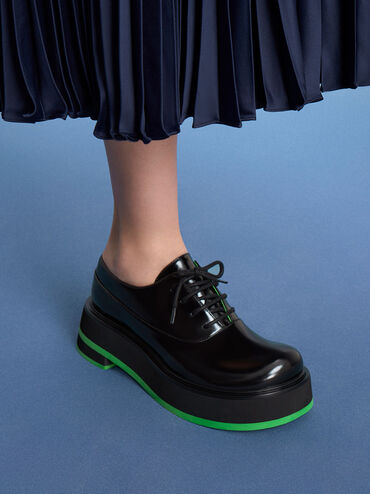 حذاء أوكسفورد بلاتفورم مخطط, أسود, hi-res