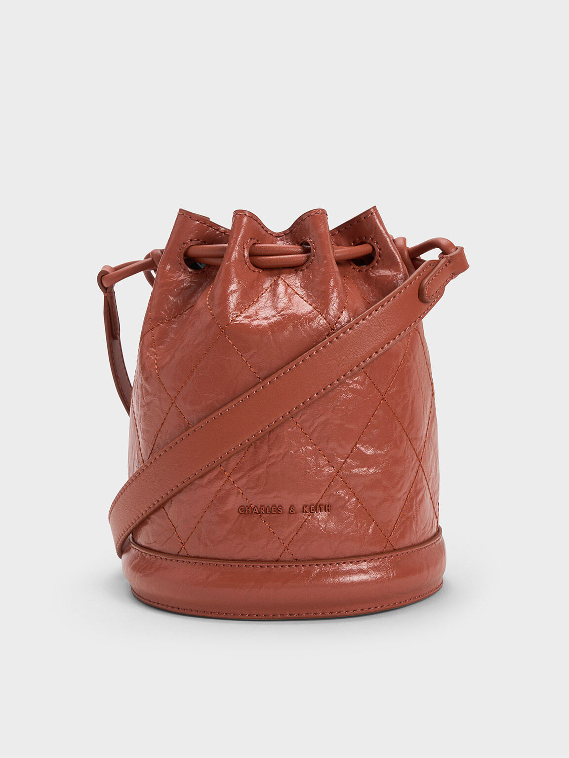Blossom Quilted Drawstring Bucket Bag, Brick, hi-res