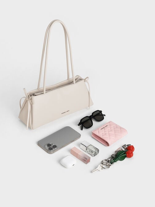 Hazel Bow Elongated Trapeze Shoulder Bag, Meringue White, hi-res
