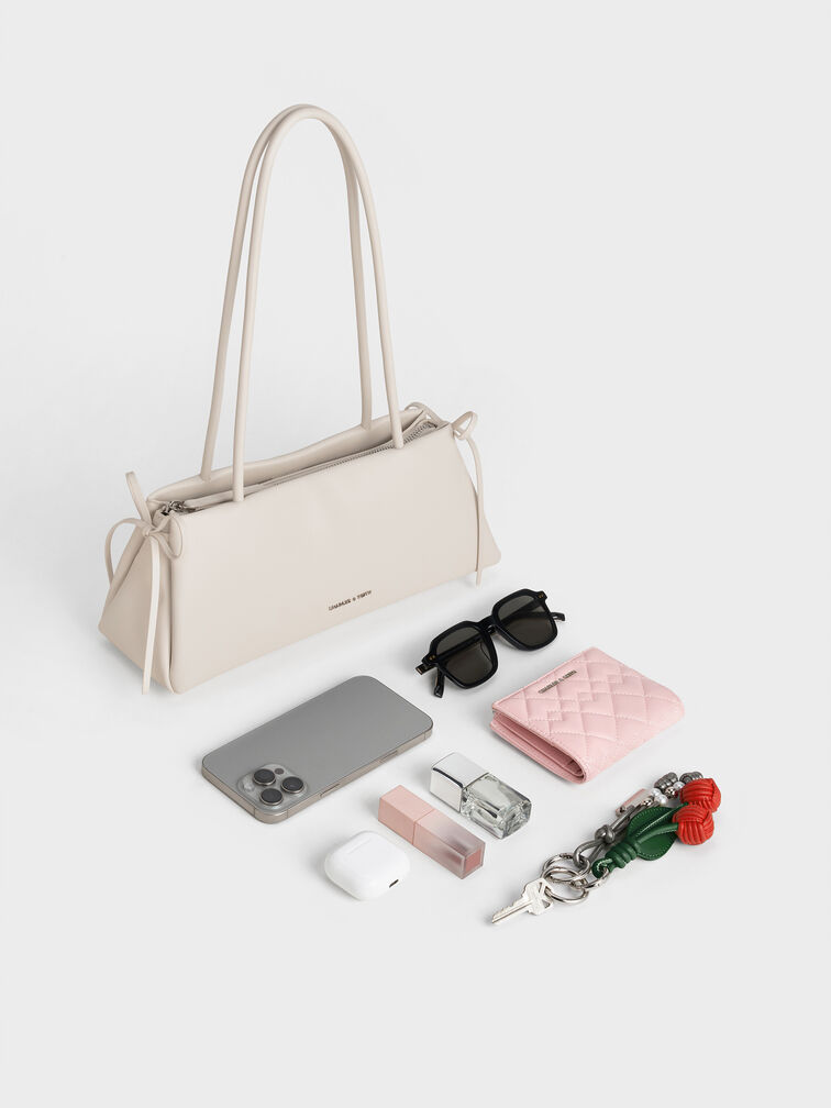 Hazel Bow Elongated Trapeze Shoulder Bag, , hi-res