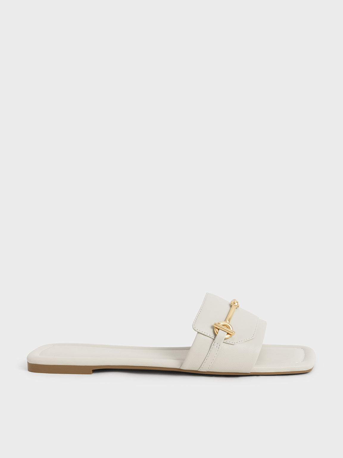Metallic Accent Slide Sandals, Chalk, hi-res