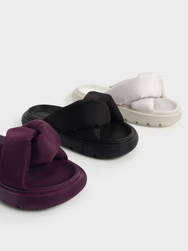Odessa Nylon Round-Toe Slide Sandals, Black, hi-res