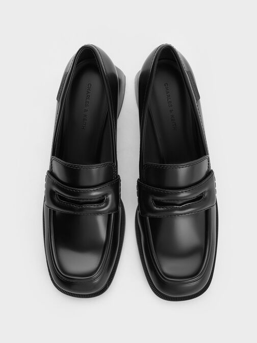 Penny Loafer Trapeze-Heel Pumps, Black Boxed Penny Loafer Trapeze-Heel Pumps, Black Boxed, hi-res