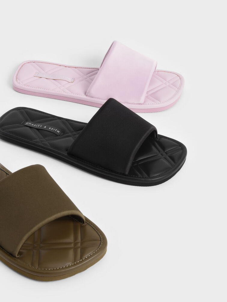 Satin Padded Slides, Lilac, hi-res