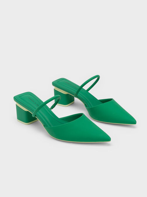 Block Heel Mules, Green, hi-res