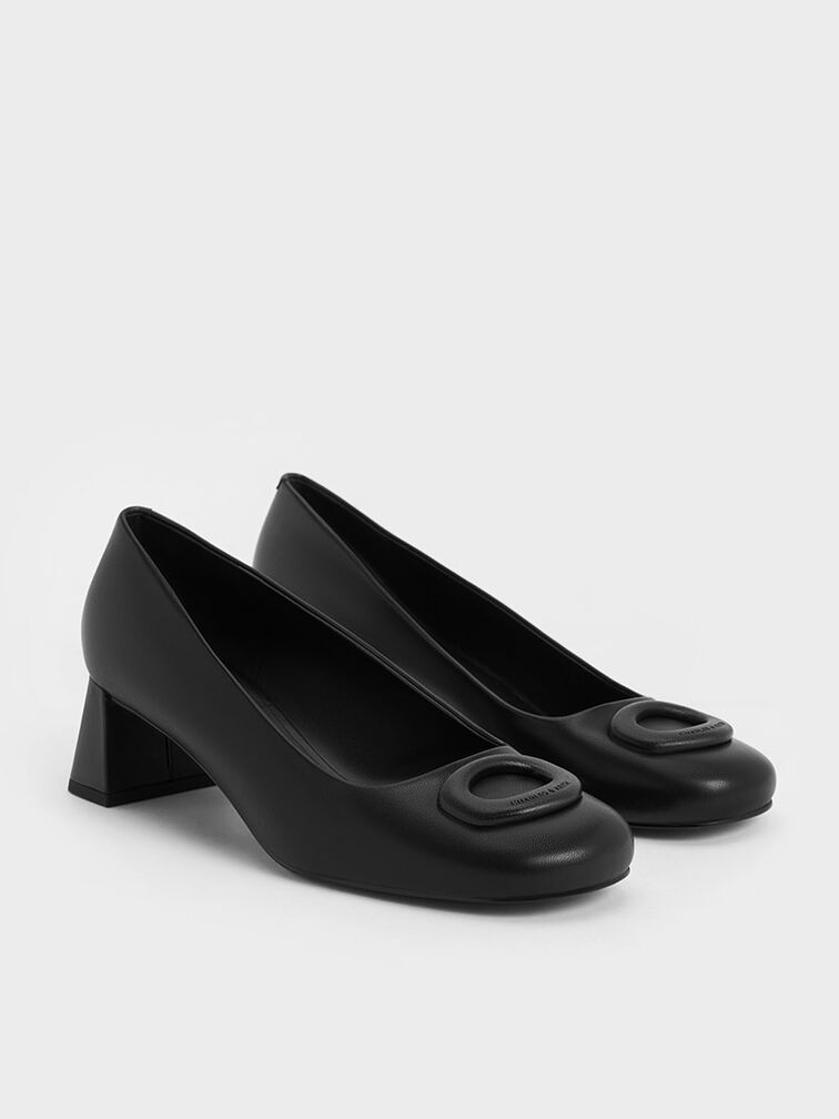 Oval Trapeze-Heel Pumps, Black, hi-res
