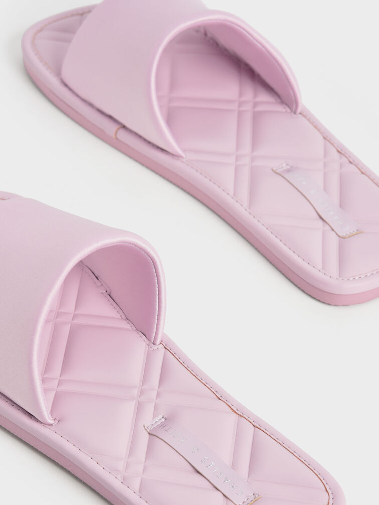 Satin Padded Slides, Lilac, hi-res