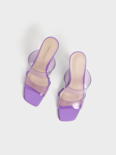 See-Through Heeled Mules, Purple, hi-res