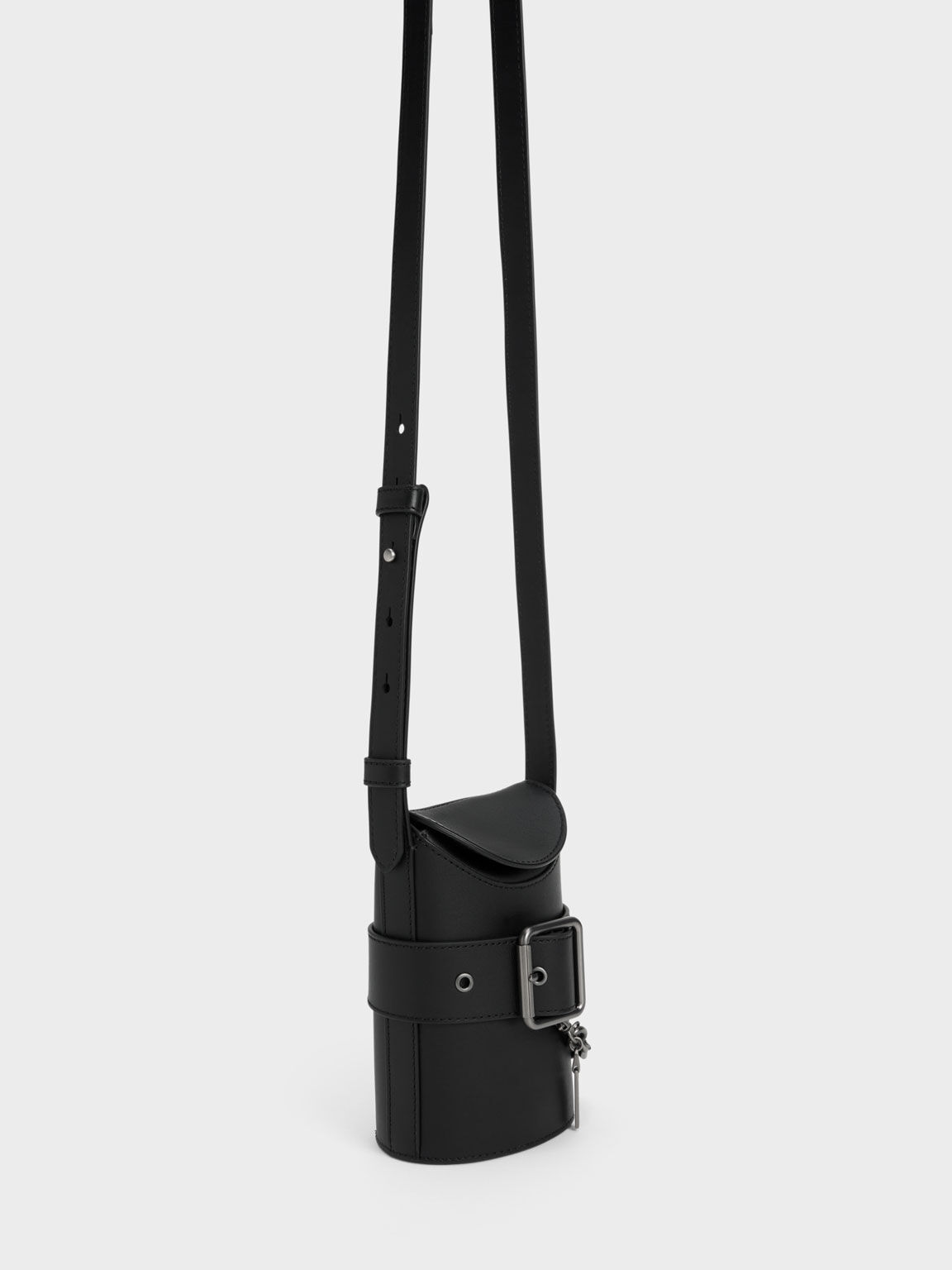 Jules Leather Belted Bucket Bag, Black, hi-res