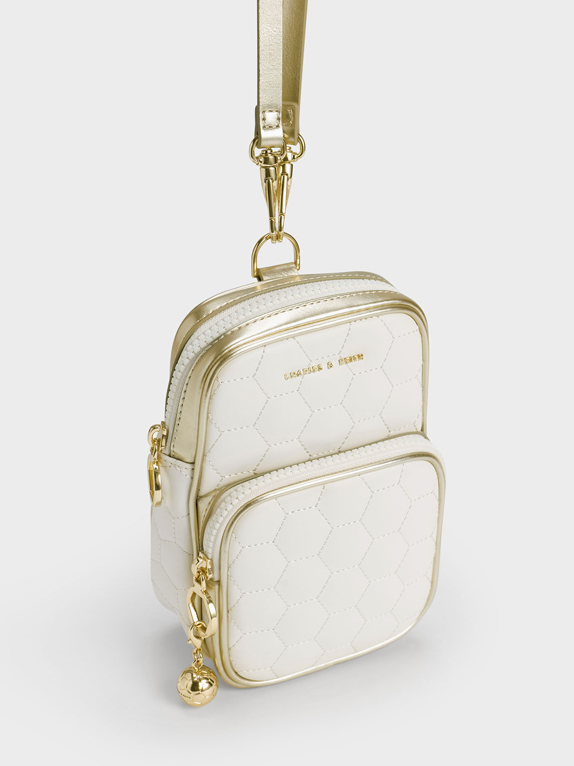 Textured Elongated Crossbody Bag, Gold, hi-res